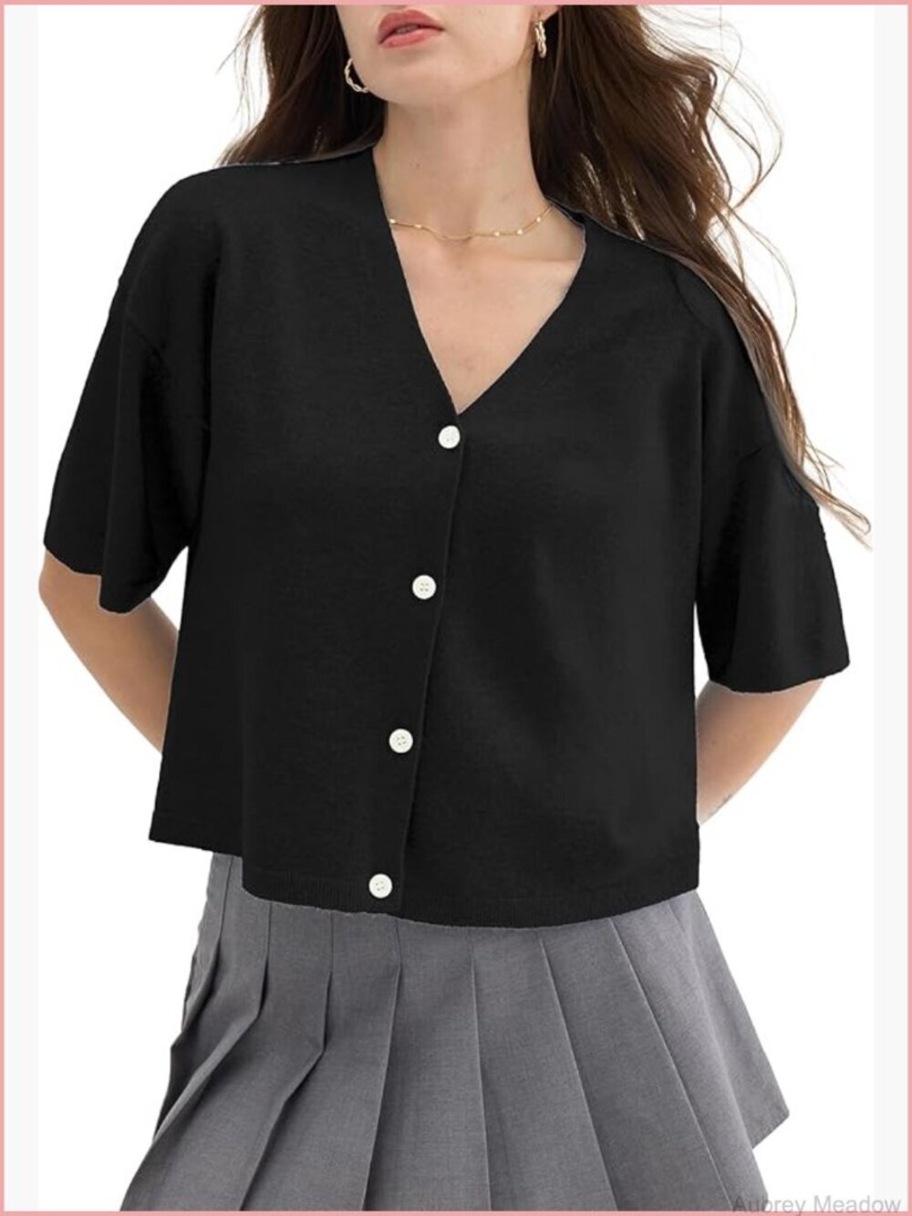 Short Sleeve Cardigan Sweater Lightweight Oversized Button Up V Neck Knit Top